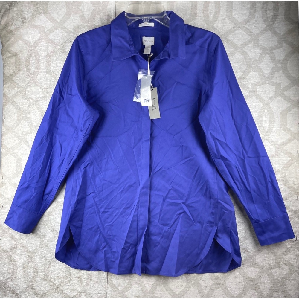 Chico's Effortless Cotton Marie No-Iron Shirt Women 0 S Purple NWT Long Sleeve